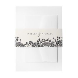 ブラックエレガントヴィンテージレ結婚ースのモノグラム 招待状ベリーバンド