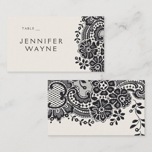 ブラックエレガントヴィンテージレ結婚ース座席表 プレイスカード (正面/裏面)