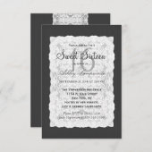 ブラックエレガント上のホワイトレース 招待状 (正面/裏面)