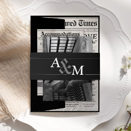 ブラックエレガント新聞結婚式招待状スイート 招待状ベリーバンド