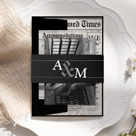 ブラックエレガント新聞結婚式招待状スイート 招待状ベリーバンド