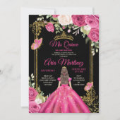 ブラックエレガント明るい赤紫色ピンクフローラミクリン 招待状 (正面)