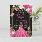 ブラックエレガント明るい赤紫色ピンクフローラミクリン 招待状 (スタンド正面)