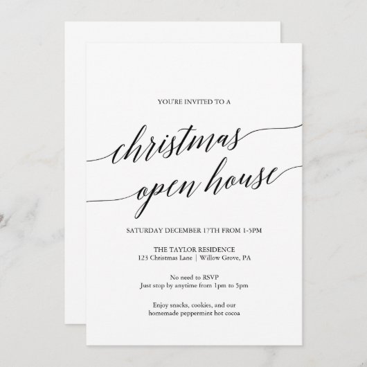 ブラックエレガント書道クリスマスオープンハウス 招待状 (正面/裏面)