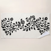 ブラックエレガント渦巻形のオーナメントヴィンテージフローラボホ ビーチタオル (正面)