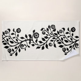 ブラックエレガント渦巻形のオーナメントヴィンテージフローラボホ ビーチタオル
