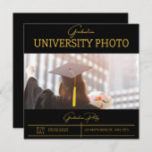 ブラックエレガント箔ボーダー大学卒業 招待状 (正面/裏面)
