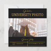 ブラックエレガント箔ボーダー大学卒業 招待状 (正面)