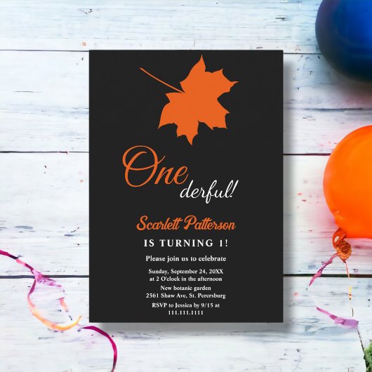 ブラックエレガント紅葉ズボホシック1st誕生日 招待状