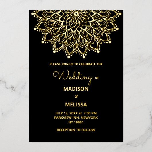 ブラックエレガント華美シンプル結婚式招待状 箔招待状 (正面)