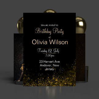 ブラックエレガント誕生日カード 招待状