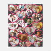 ブラックエレガント赤いハート |家族の写真コラージュ フリースブランケット (正面)