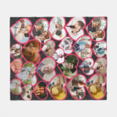 ブラックエレガント赤いハート |家族の写真コラージュ フリースブランケット (正面(横))