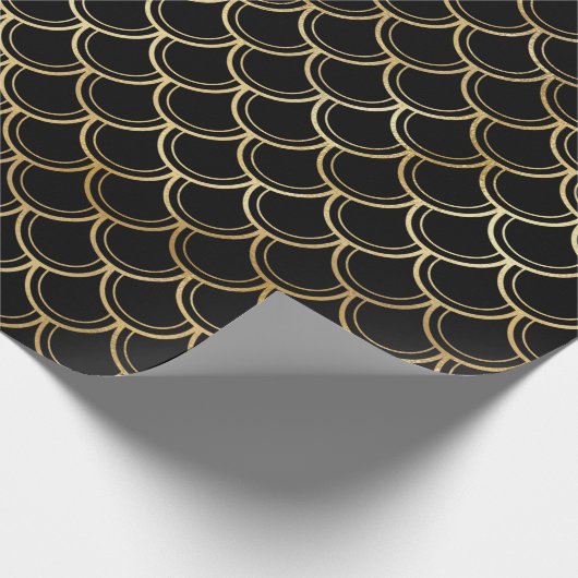 ブラックエレガント金ゴールドきらめくマーメイドはかりで測誕生日 ラッピングペーパー (角)
