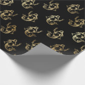ブラックエレガント金ゴールドきらめくマーメイド誕生日 ラッピングペーパー (角)