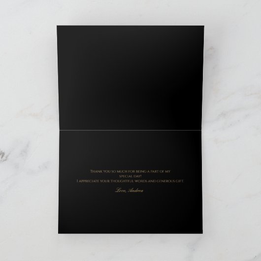 ブラックエレガント金ゴールドアゲート誕生日パーティー サンキューカード (内部)