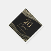 ブラックエレガント金ゴールドアゲート20th誕生日パーティー スタンダードカクテルナプキン (角)