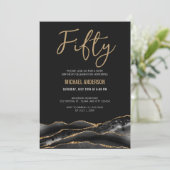 ブラックエレガント金ゴールドアゲート50th誕生日パーティー 招待状 (スタンド正面)