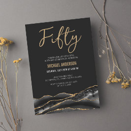 ブラックエレガント金ゴールドアゲート50th誕生日パーティー 招待状