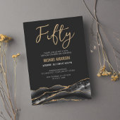 ブラックエレガント金ゴールドアゲート50th誕生日パーティー 招待状