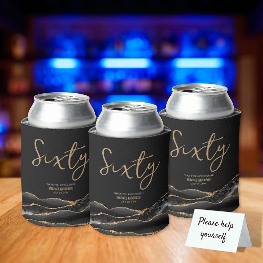 ブラックエレガント金ゴールドアゲート60th誕生日パーティー 缶クーラー