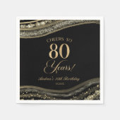ブラックエレガント金ゴールドアゲート80th誕生日パーティー スタンダードカクテルナプキン (正面)
