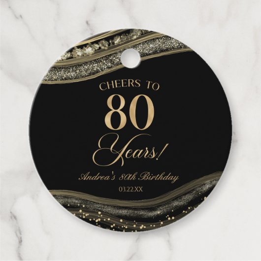 ブラックエレガント金ゴールドアゲート80th誕生日パーティー フェイバータグ (正面)