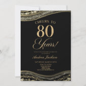 ブラックエレガント金ゴールドアゲート80th誕生日パーティー 招待状 (正面)