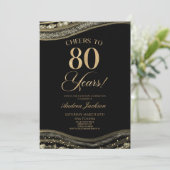 ブラックエレガント金ゴールドアゲート80th誕生日パーティー 招待状 (スタンド正面)