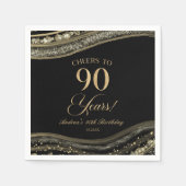 ブラックエレガント金ゴールドアゲート90th誕生日パーティー スタンダードカクテルナプキン (正面)