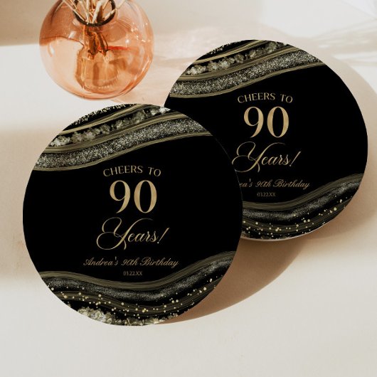 ブラックエレガント金ゴールドアゲート90th誕生日パーティー ペーパープレート