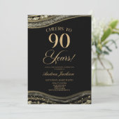 ブラックエレガント金ゴールドアゲート90th誕生日パーティー 招待状 (スタンド正面)