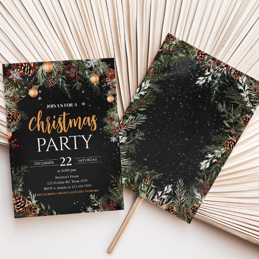 ブラックエレガント金ゴールドアダルトカンパニーのクリスマスパーティー 招待状