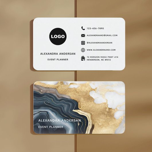 ブラックエレガント金ゴールドアモダンゲートマーブルグリッター 名刺