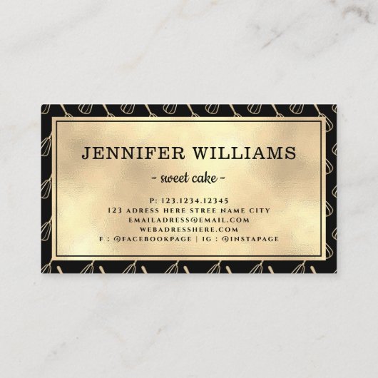 ブラックエレガント金ゴールドウィスクベーキング 名刺 (裏面)