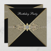 ブラックエレガント金ゴールドウーマンズバースデーパーティー 招待状 (正面/裏面)