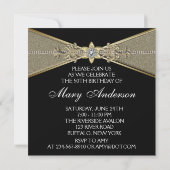 ブラックエレガント金ゴールドウーマンズバースデーパーティー 招待状 (裏面)