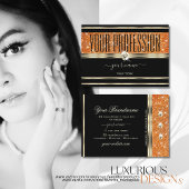 ブラックエレガント金ゴールドオレンジスパークルグリッターダイヤモンド 名刺