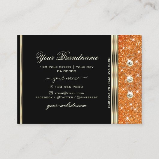 ブラックエレガント金ゴールドオレンジスパークルグリッターダイヤモンド 名刺 (裏面)