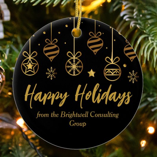 ブラックエレガント金ゴールドカスタムビジネスクリスマスプレゼント セラミックオーナメント