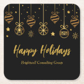 ブラックエレガント金ゴールドカスタムビジネスホリデーパーティー スクエアペーパーコースター (正面)