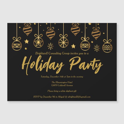 ブラックエレガント金ゴールドカスタムビジネスホリデーパーティー マグネット招待状 (正面)