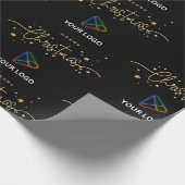 ブラックエレガント金ゴールドカスタムビジネスロゴクリスマス ラッピングペーパー (角)