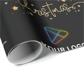 ブラックエレガント金ゴールドカスタムビジネスロゴクリスマス ラッピングペーパー (ロールコーナー)