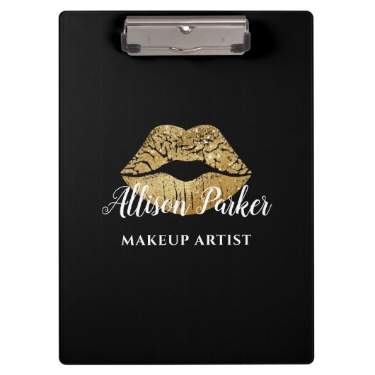 ブラックエレガント金ゴールドキスリップメイクアップアーティスト クリップボード (正面)