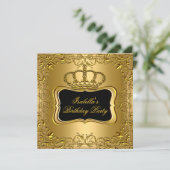 ブラックエレガント金ゴールドクラウンフローラ誕生日パーティー 招待状 (スタンド正面)