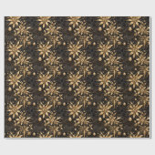 ブラックエレガント金ゴールドクリスマスオーナメントフローラ ラッピングペーパー (フラット)