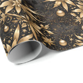 ブラックエレガント金ゴールドクリスマスオーナメントフローラ ラッピングペーパー (ロールコーナー)