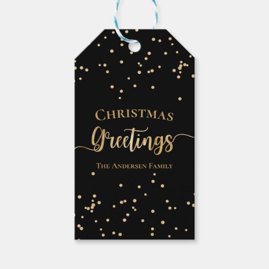 ブラックエレガント金ゴールドクリスマスグリーティング ギフトタグ (正面)