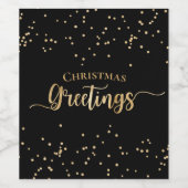 ブラックエレガント金ゴールドクリスマスグリーティング ワインラベル (シングルラベル)
